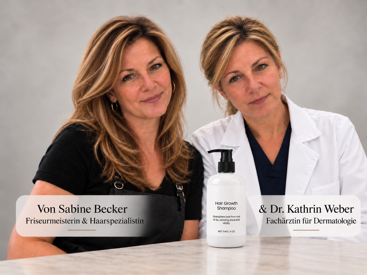 Sabine Becker und Dr. Kathrin Weber mit Velura Hair Growth Shampoo